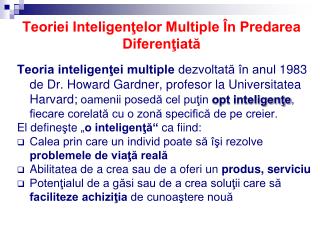 Teoriei Inteligenţelor Multiple În Predarea Diferenţiată