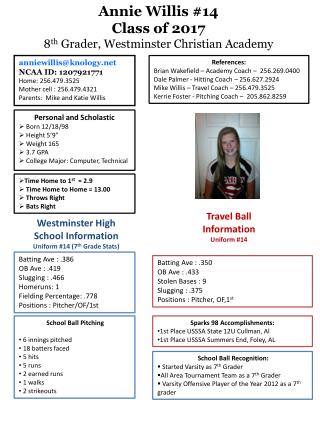 Personal and Scholastic Born 12/18/98 Height 5’9” Weight 165 3.7 GPA