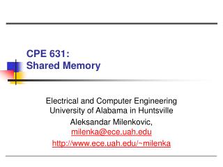 CPE 631: Shared Memory