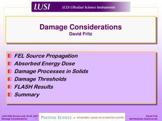 Damage Considerations David Fritz