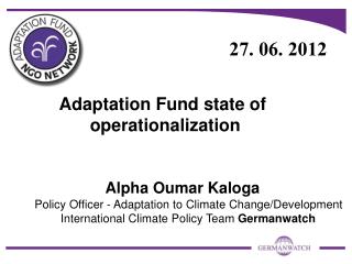 Adaptation Fund state of 	operationalization