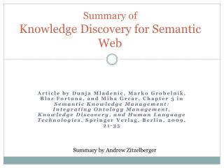 Summary of Knowledge Discovery for Semantic Web