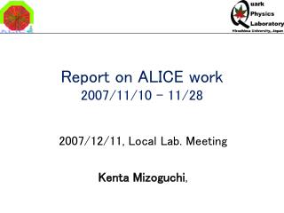 Report on ALICE work 2007/11/10 – 11/28
