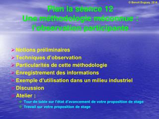 Plan la séance 12 Une méthodologie méconnue : l’observation participante