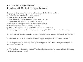 Basics of relational databases Exercises with Northwind sample database