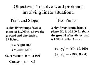 Objective - To solve word problems involving linear situations.