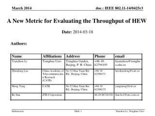 A New Metric for Evaluating the Throughput of HEW