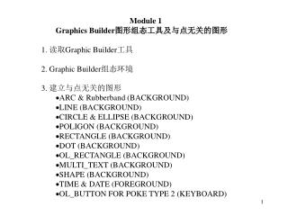 Module 1 Graphics Builder 图形组态工具及与点无关的图形 	1. 读取 Graphic Builder 工具 	2. Graphic Builder 组态环境