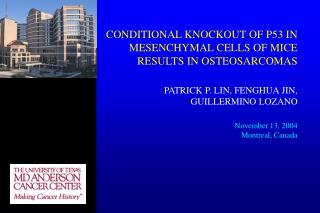 CONDITIONAL KNOCKOUT OF P53 IN MESENCHYMAL CELLS OF MICE RESULTS IN OSTEOSARCOMAS