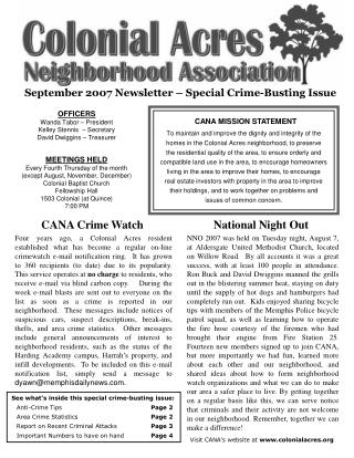 September 2007 Newsletter – Special Crime-Busting Issue