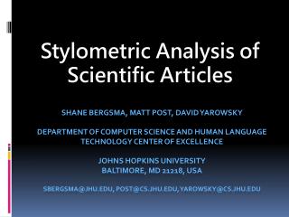 Stylometric Analysis of Scientific Articles