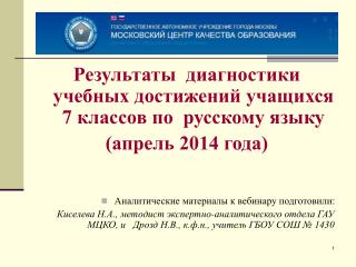 Результаты диагностики учебных достижений учащихся 7 классов по русскому языку