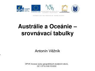 Austrálie a Oceánie – srovnávací tabulky