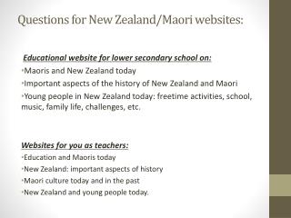 Questions for New Zealand/Maori websites:
