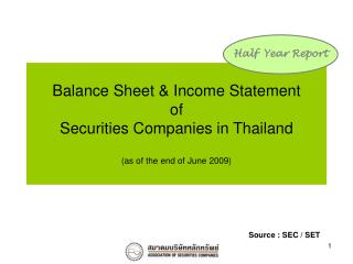 Balance Sheet &amp; Income Statement of Securities Companies in Thailand (as of the end of June 2009)