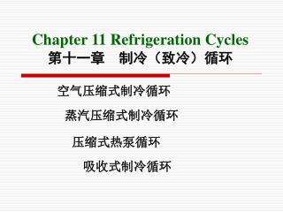 Chapter 11 Refrigeration Cycles 第十一章 制冷（致冷）循环
