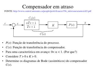 P ( s ): Função de transferência do processo. C ( s ): Função de transferência do compensador.