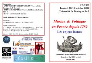 Colloque Lorient 18-19 octobre 2012 	Université de Bretagne Sud Marine &amp; Politique