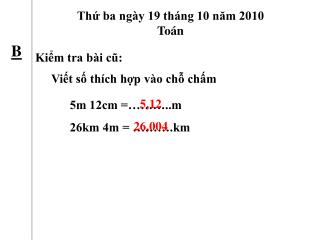 Thứ ba ngày 19 tháng 10 năm 2010 Toán