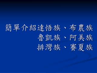 簡單介紹達悟族、布農族 魯凱族、阿美族 排灣族、賽夏族