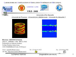 L ABORATOIRE DE M ODÉLISATION ET S IMULATION  N UMÉRIQUE EN M ÉCANIQUE 			LMSNM - L3M