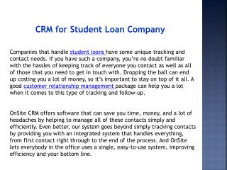 CRM for Student Loan Company