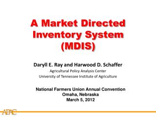 A Market Directed Inventory System (MDIS)