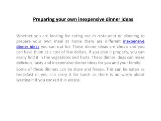 Preparing your own inexpensive dinner ideas