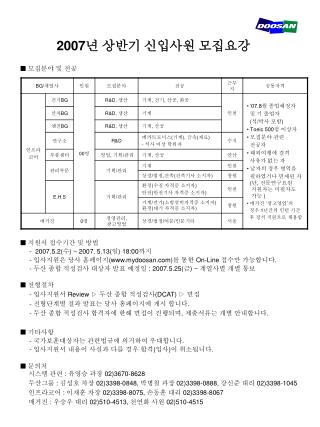 2007 년 상반기 신입사원 모집요강