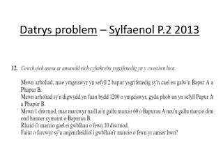 Datrys problem – Sylfaenol P.2 2013