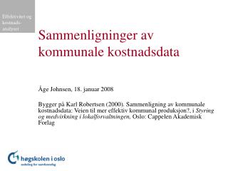 Sammenligninger av kommunale kostnadsdata