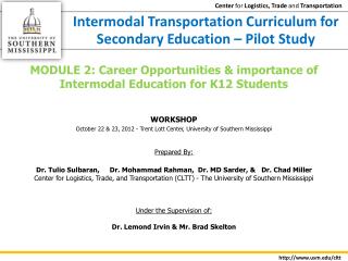 Intermodal Transportation Curriculum for Secondary Education – Pilot Study