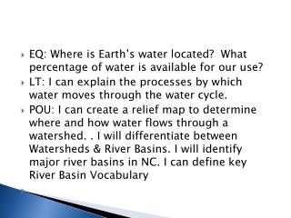 EQ: Where is Earth’s water located? What percentage of water is available for our use?