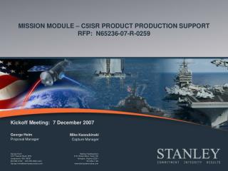 MISSION MODULE – C5ISR PRODUCT PRODUCTION SUPPORT RFP: N65236-07-R-0259