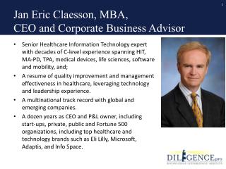 Jan Eric Claesson, MBA, CEO and Corporate Business Advisor