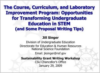 Jill Singer Division of Undergraduate Education