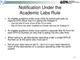 Notification Under the Academic Labs Rule