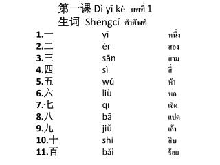 课文 Kèwén ตัวบท 一 二　三 四 五六 七 八 九 十