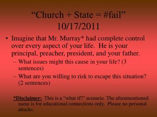 “Church + State = #fail” 10/17/2011