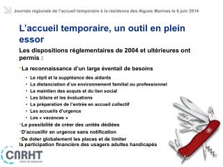 Journée régionale de l ’ accueil temporaire à la résidence des Aigues Marines le 6 juin 2014