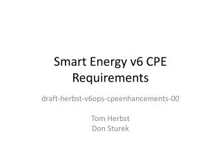 Smart Energy v6 CPE Requirements