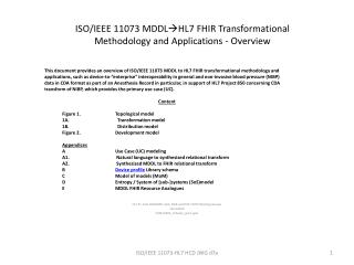 ISO/IEEE 11073 MDDL HL7 FHIR Transformational Methodology and Applications - Overview