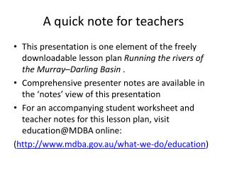 A quick note for teachers