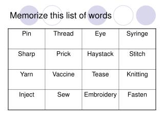 Memorize this list of words