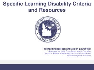 Specific Learning Disability Criteria and Resources