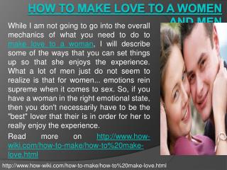 How to Make Love to a Women and Men