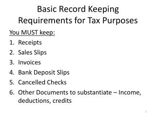 Basic Record Keeping Requirements for Tax Purposes