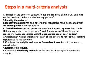 Steps in a multi-criteria analysis