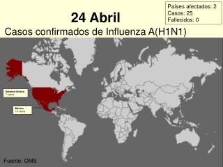 24 Abril Casos confirmados de Influenza A(H1N1)