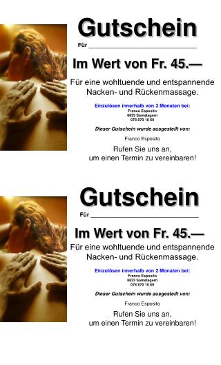 Gutschein Für __________________________________ Im Wert von Fr. 45.—